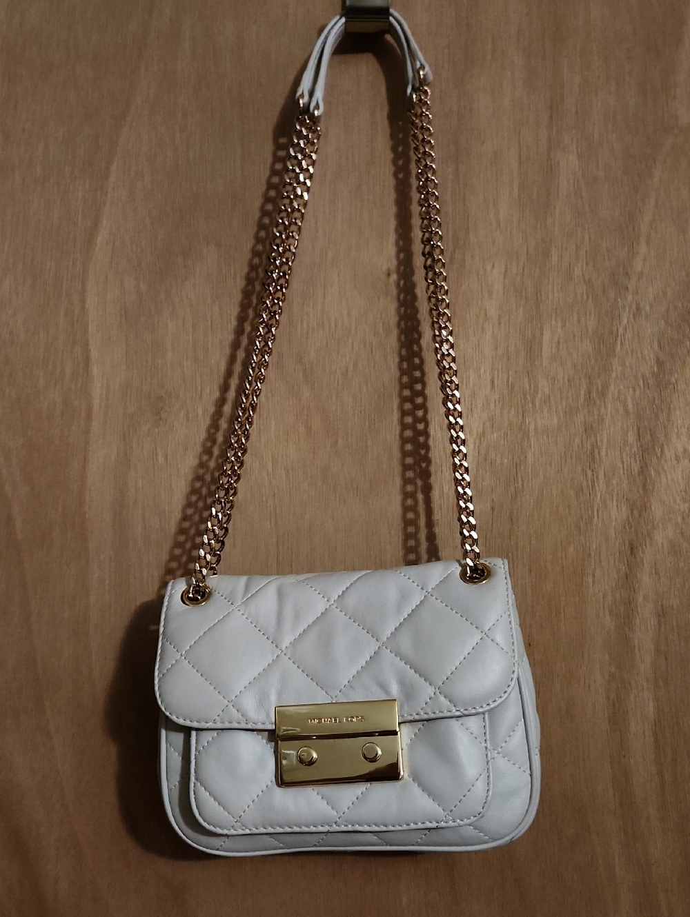 Michael Kors Cream Quilted Crossbody Or Shoulder with Gold Chain